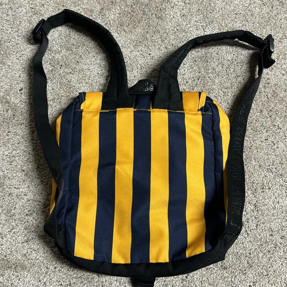 Like New PINK mini backpack navy/yellow stripe drawstring and buckle closure